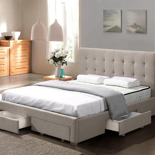 OAKLEIGH HOME BEIGE EDAN BED FRAME WITH STORAGE DRAWERS