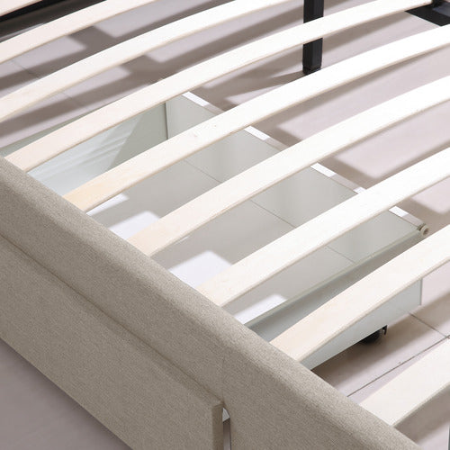 OAKLEIGH HOME BEIGE EDAN BED FRAME WITH STORAGE DRAWERS
