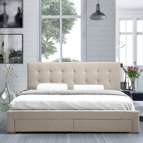 OAKLEIGH HOME BEIGE EDAN BED FRAME WITH STORAGE DRAWERS