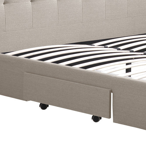 OAKLEIGH HOME BEIGE EDAN BED FRAME WITH STORAGE DRAWERS