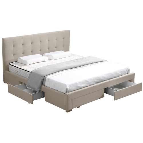 OAKLEIGH HOME BEIGE EDAN BED FRAME WITH STORAGE DRAWERS