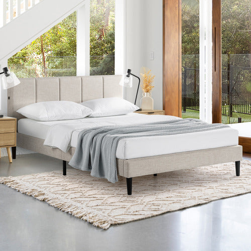 BEIGE IMOGEN UPHOLSTERED BED WITH USB