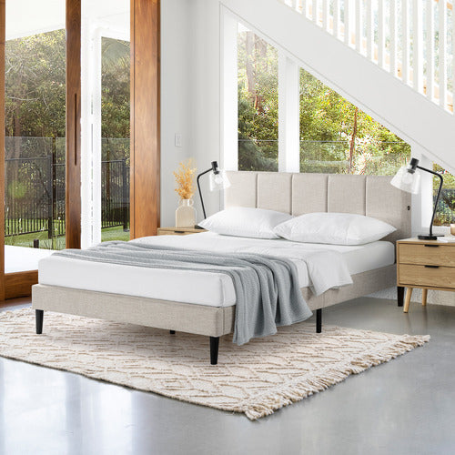 BEIGE IMOGEN UPHOLSTERED BED WITH USB