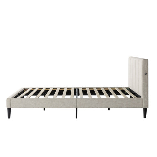 BEIGE IMOGEN UPHOLSTERED BED WITH USB