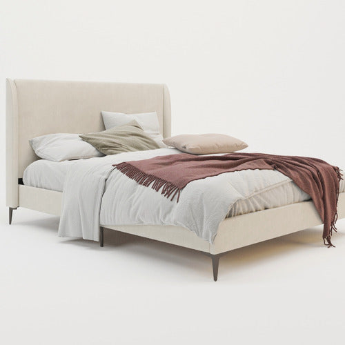 RAWSON & CO BEIGE ZHENG UPHOLSTERED BED FRAME WITH BLACK LEGS