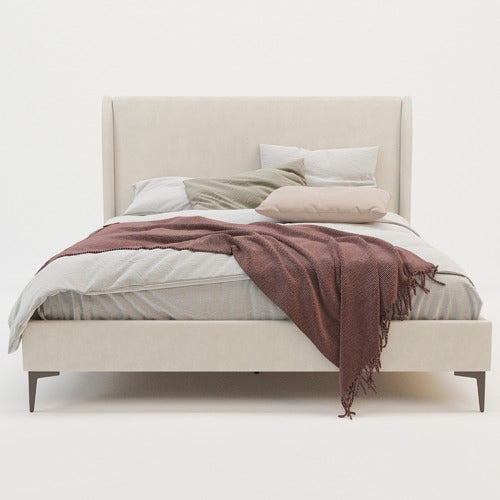 RAWSON & CO BEIGE ZHENG UPHOLSTERED BED FRAME WITH BLACK LEGS