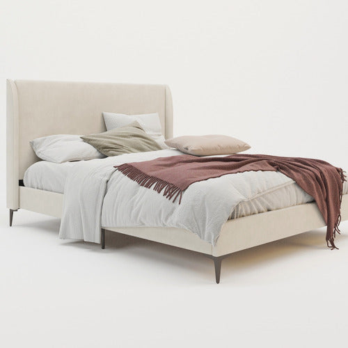RAWSON & CO BEIGE ZHENG UPHOLSTERED BED FRAME WITH BLACK LEGS