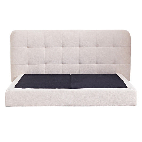 CORNER OFFICE BEIGE ALWEN BOUCLE HIGH DENSITY FOAM QUEEN BED FRAME