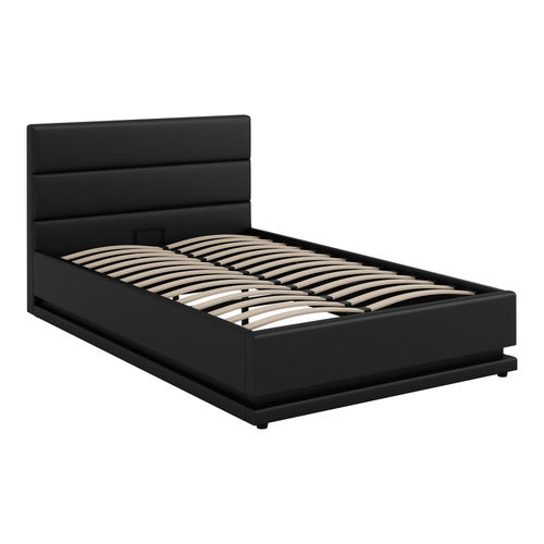 HOXTON ROOM BLACK ALPINE PU LEATHER GAS LIFT STORAGE BED WITH LED