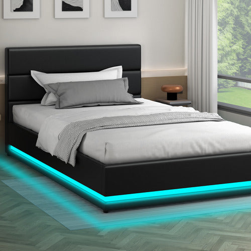 HOXTON ROOM BLACK ALPINE PU LEATHER GAS LIFT STORAGE BED WITH LED