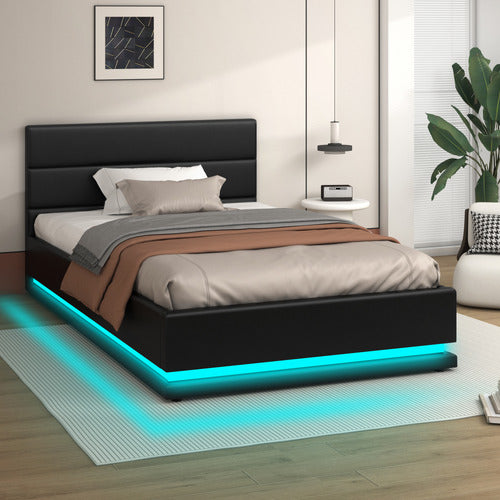 HOXTON ROOM BLACK ALPINE PU LEATHER GAS LIFT STORAGE BED WITH LED