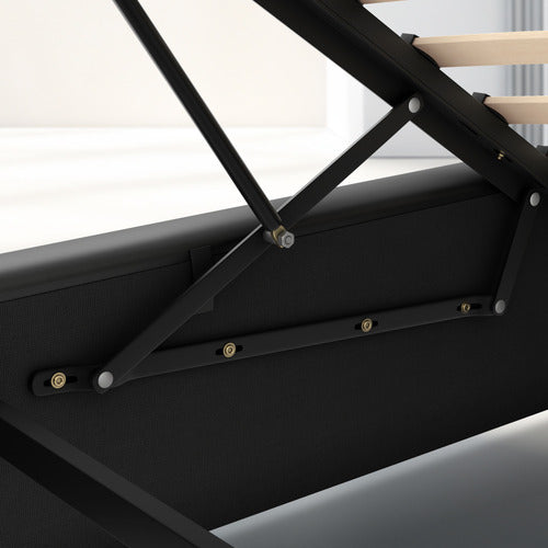 HOXTON ROOM BLACK ALPINE PU LEATHER GAS LIFT STORAGE BED WITH LED