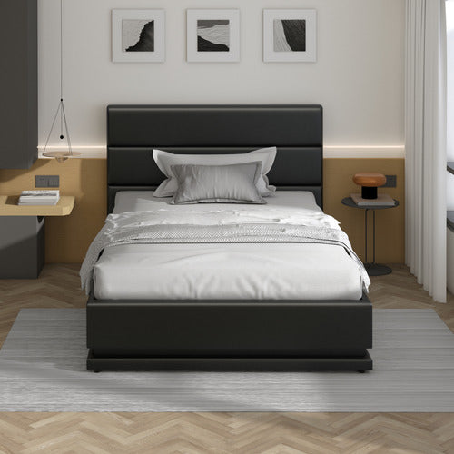 HOXTON ROOM BLACK ALPINE PU LEATHER GAS LIFT STORAGE BED WITH LED
