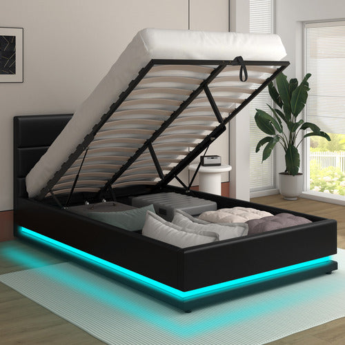 HOXTON ROOM BLACK ALPINE PU LEATHER GAS LIFT STORAGE BED WITH LED