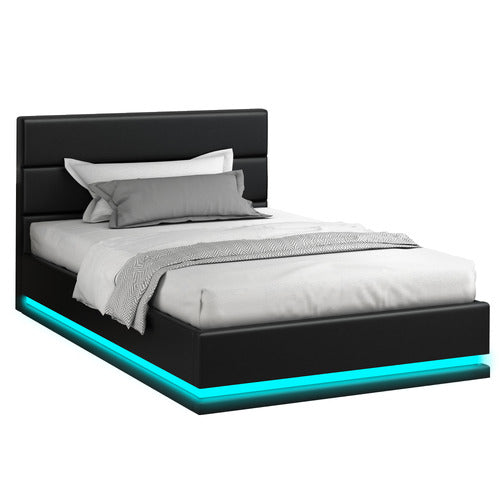 HOXTON ROOM BLACK ALPINE PU LEATHER GAS LIFT STORAGE BED WITH LED