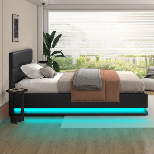 HOXTON ROOM BLACK ALPINE PU LEATHER GAS LIFT STORAGE BED WITH LED