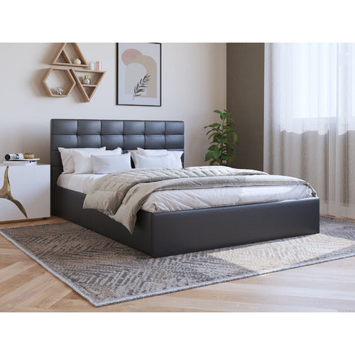 RAWSON & CO BLACK AMALFI BUTTONED FAUX LEATHER GAS LIFT BED FRAME