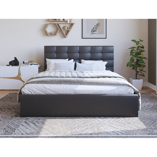 RAWSON & CO BLACK AMALFI BUTTONED FAUX LEATHER GAS LIFT BED FRAME