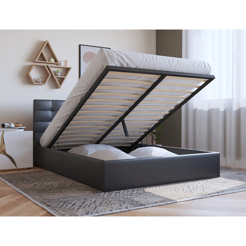 RAWSON & CO BLACK AMALFI BUTTONED FAUX LEATHER GAS LIFT BED FRAME