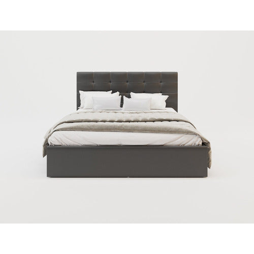 RAWSON & CO BLACK AMALFI BUTTONED FAUX LEATHER GAS LIFT BED FRAME