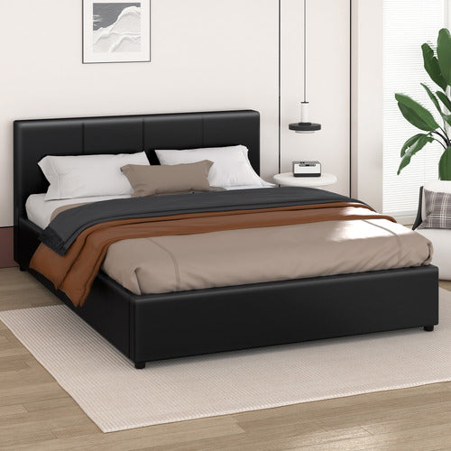 HOXTON ROOM BLACK HUDSON FAUX LEATHER GAS LIFT STORAGE BED