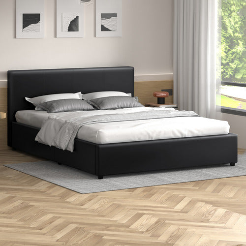 HOXTON ROOM BLACK HUDSON FAUX LEATHER GAS LIFT STORAGE BED
