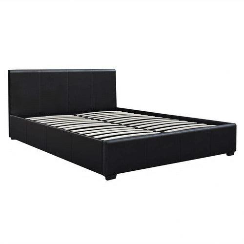 MIKASA FURNITURE BLACK MAKOTO FAUX LEATHER GAS LIFT STORAGE BED FRAME