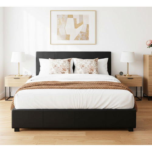 MIKASA FURNITURE BLACK MAKOTO FAUX LEATHER GAS LIFT STORAGE BED FRAME