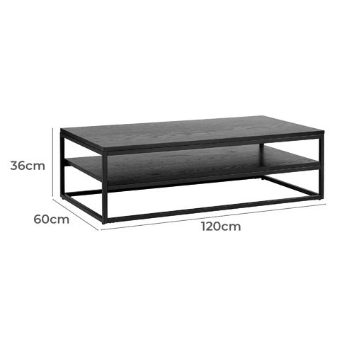 BLACK BORAS 120CM COFFEE TABLE WITH SHELF
