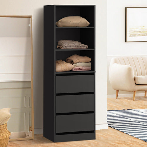 LIVING FUSION BLACK CASSANDRA 3 SHELF 3 DRAWER WARDROBE