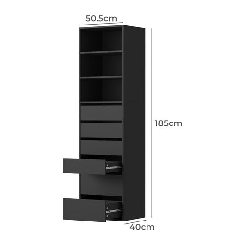 LIVING FUSION BLACK CASSANDRA 6 DRAWER 3 SHELF WARDROBE