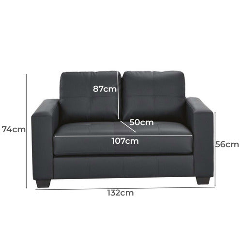 MIKASA FURNITURE BLACK CHARITON 2 SEATER FAUX LEATHER SOFA