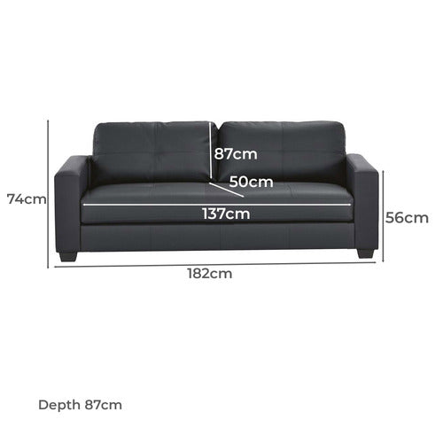 MIKASA FURNITURE BLACK CHARITON 3 SEATER FAUX LEATHER SOFA