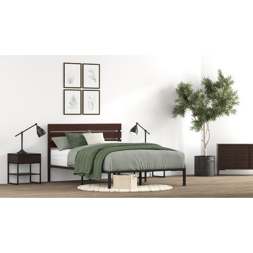 STUDIO HOME BLACK CIRIA METAL & BAMBOO BED