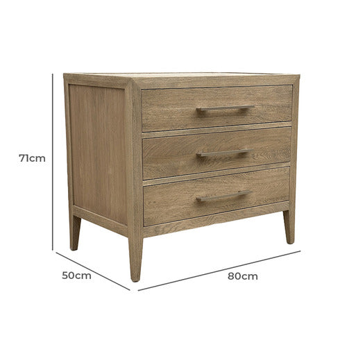 HAMILTON FURNITURE BLANCHARD OAK WOOD 3 DRAWER BEDSIDE TABLE