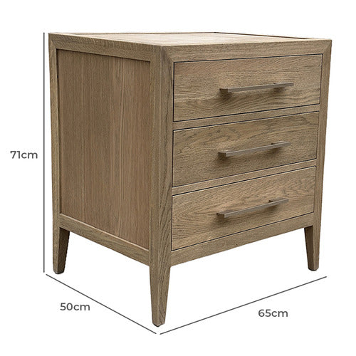 HAMILTON FURNITURE BLANCHARD OAK WOOD 3 DRAWER BEDSIDE TABLE