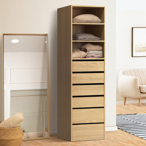 LIVING FUSION NATURAL CASSANDRA 6 DRAWER 3 SHELF WARDROBE