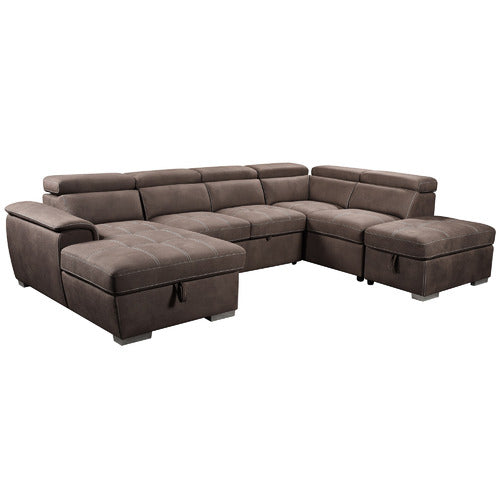 LEGACY FURNITURE MUSHROOM BRIGHTON 6 SEATER FAUX LEATHER SOFA BED WITH STORAGE