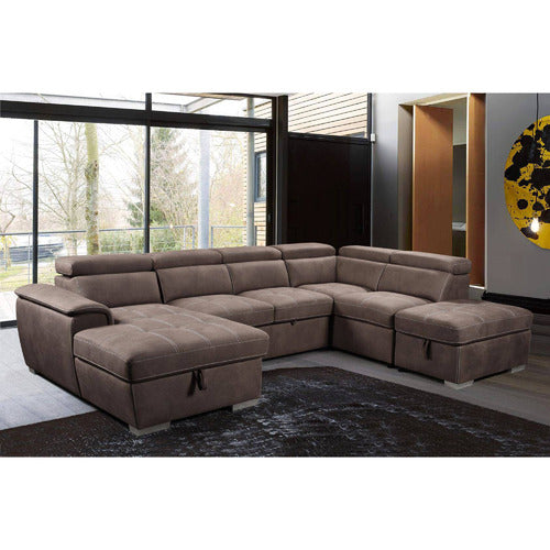 LEGACY FURNITURE MUSHROOM BRIGHTON 6 SEATER FAUX LEATHER SOFA BED WITH STORAGE
