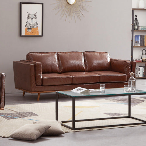 SOUTHERN STYLERS BROWN BROOKLYN FAUX LEATHER 3 SEATER SOFA