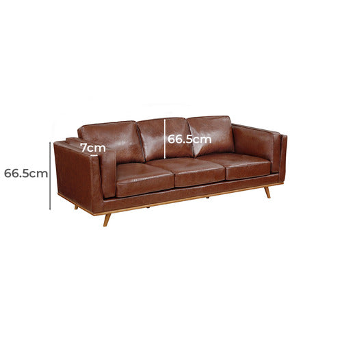 SOUTHERN STYLERS BROWN BROOKLYN FAUX LEATHER 3 SEATER SOFA