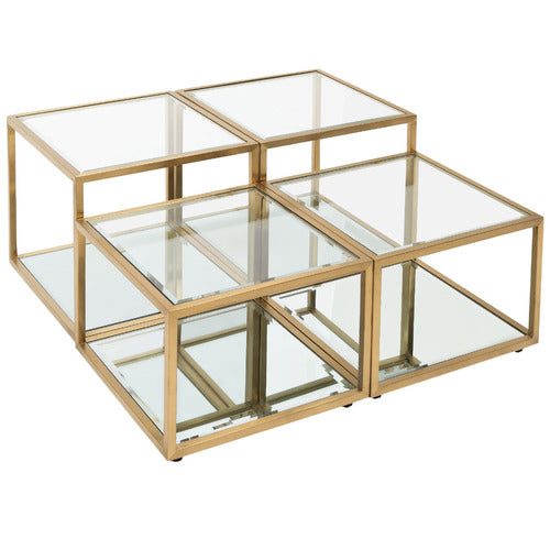 HARPER & HINDLEY BRUSHED GOLD LORENZA GLASS-TOP COFFEE TABLE