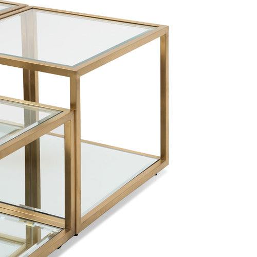 HARPER & HINDLEY BRUSHED GOLD LORENZA GLASS-TOP COFFEE TABLE