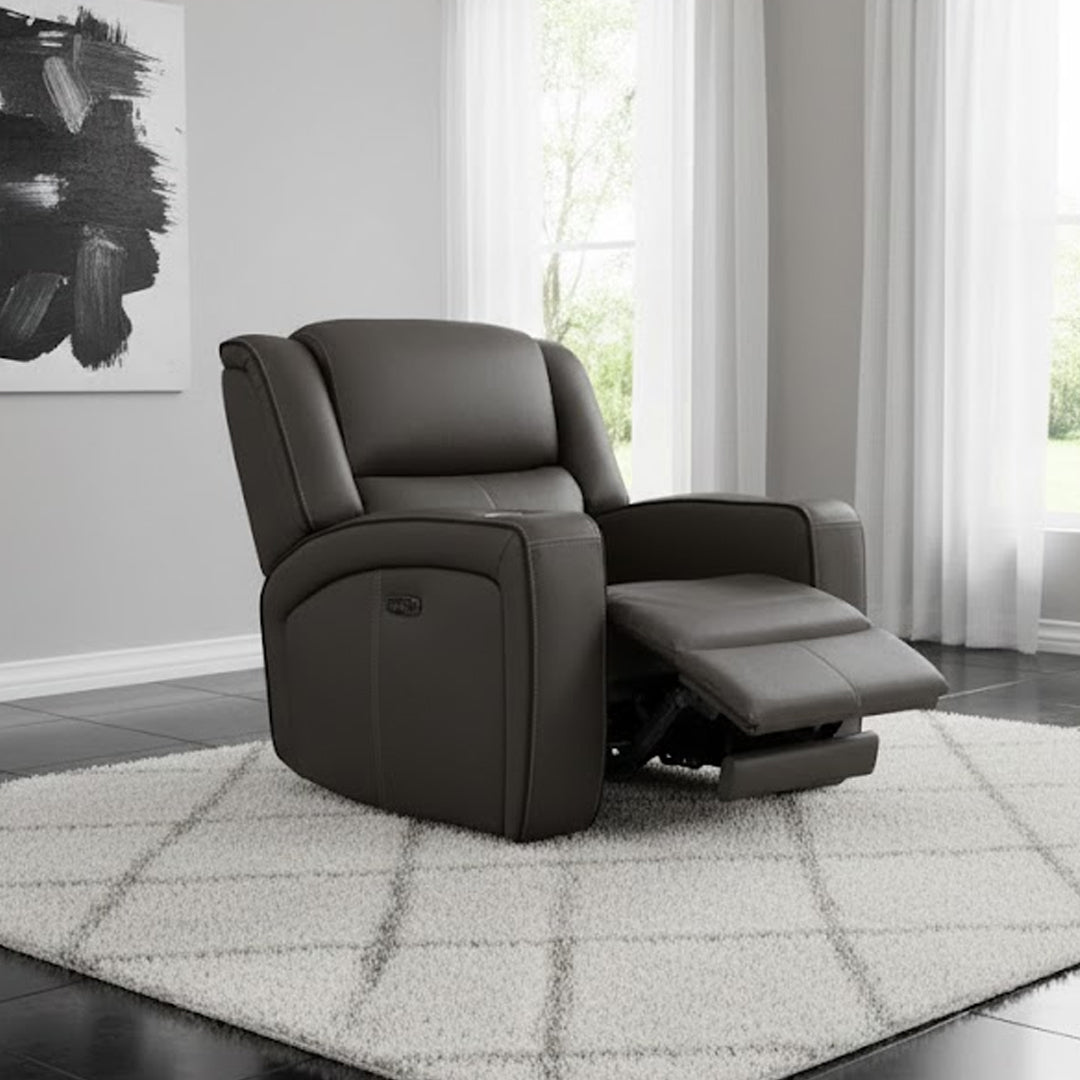 CAPALDI LEATHER ELECTRIC RECLINER DARK GREY