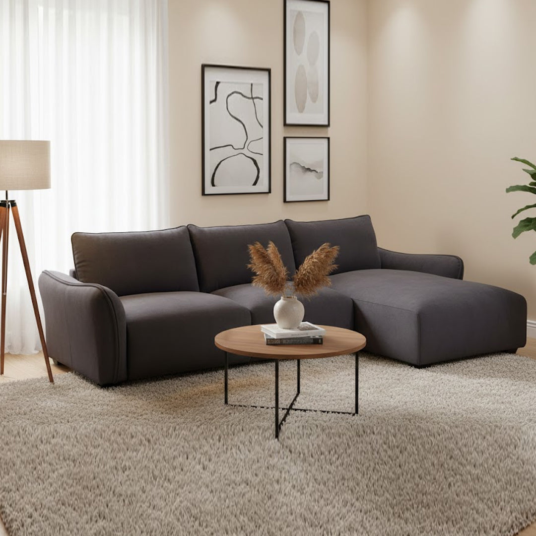 CARMELLO FABRIC 3 SEATER RHF CHAISE DARK GREY