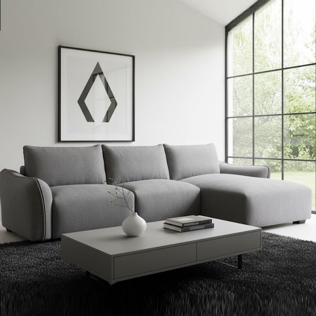 CARMELLO FABRIC 3 SEATER RHF CHAISE GREY