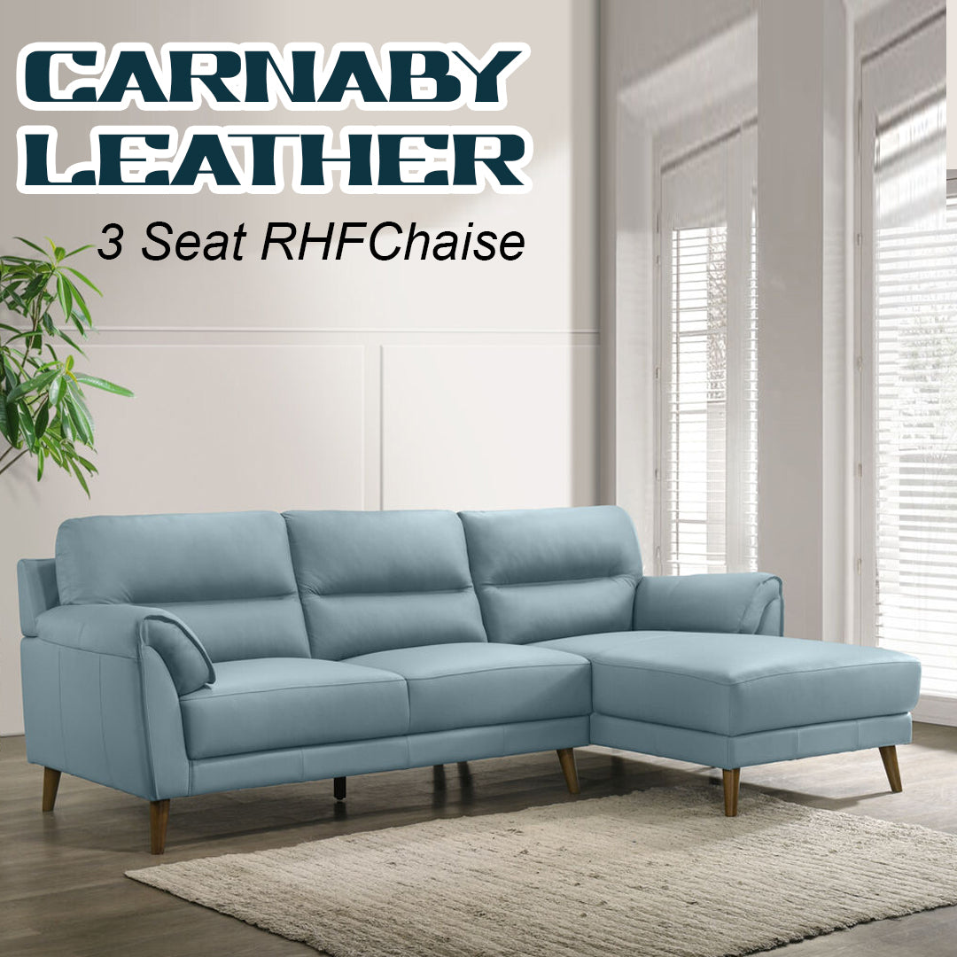 CARNABY LEATHER 3 SEATER RHF CHAISE BLUE