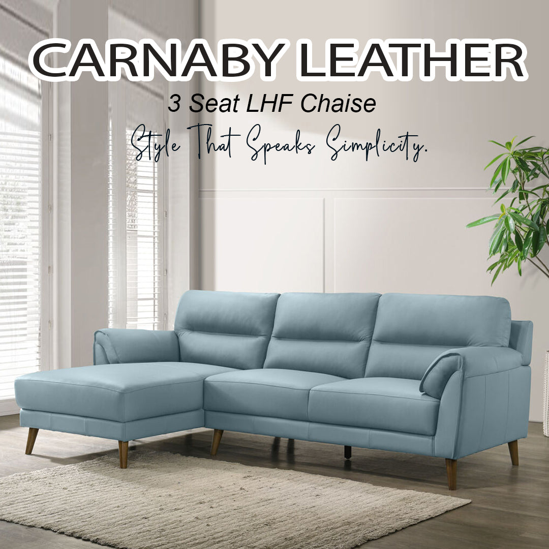 CARNABY LEATHER 3 SEAT LHF CHAISE BLUE