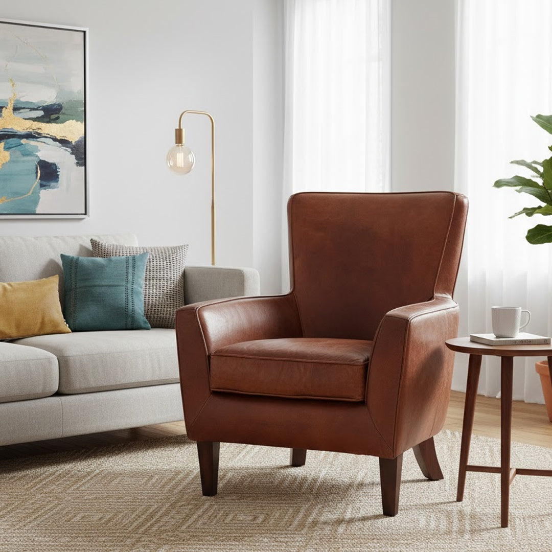 CHARTWELL HOME COLBERT AGED COWHIDE LEATHER ARMCHAIR