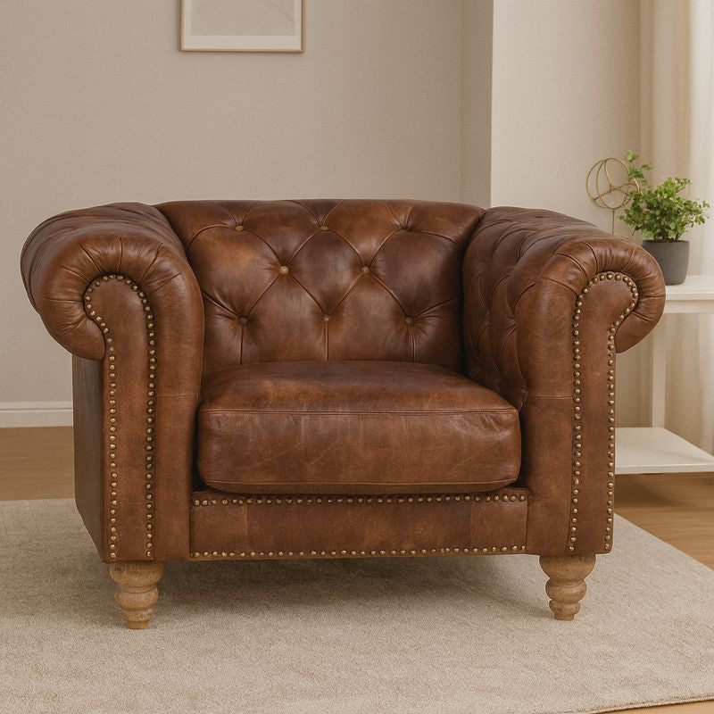 CHARTWELL HOME CRONUS CHESTERFIELD LEATHER ARMCHAIR